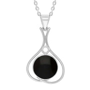Sterling Silver Whitby Jet Round Open Frame Necklace Punq0007724