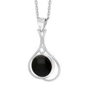 Sterling Silver Whitby Jet Round Open Frame Necklace Punq0007724