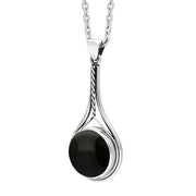 Sterling Silver Whitby Jet Round Twisted Rope Necklace Punq0007725