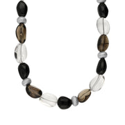 Sterling Silver Whitby Jet Smokey Quartz Bead Necklace D