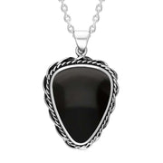 Sterling Silver Whitby Jet Triangle Rope Edge Necklace Punq0007678