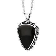 Sterling Silver Whitby Jet Triangle Rope Edge Necklace Punq0007678