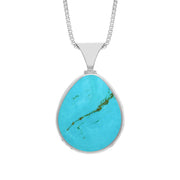 Sterling Silver Whitby Jet Turquoise Queens Jubilee Hallmark Double Sided Pear-shaped Necklace, P148_JFH