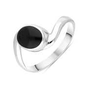 Sterling Silver Whitby Jet Twist Shank Oval Ring, R073.