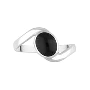 Sterling Silver Whitby Jet Twist Shank Oval Ring, R073_2.
