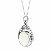 Sterling Silver Whitby Jet White Mother Of Pearl Double Sided Swivel Fob Necklace, P209_3.