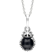 Sterling Silver Whitby Jet Tiny Hedgehog Necklace, P3356